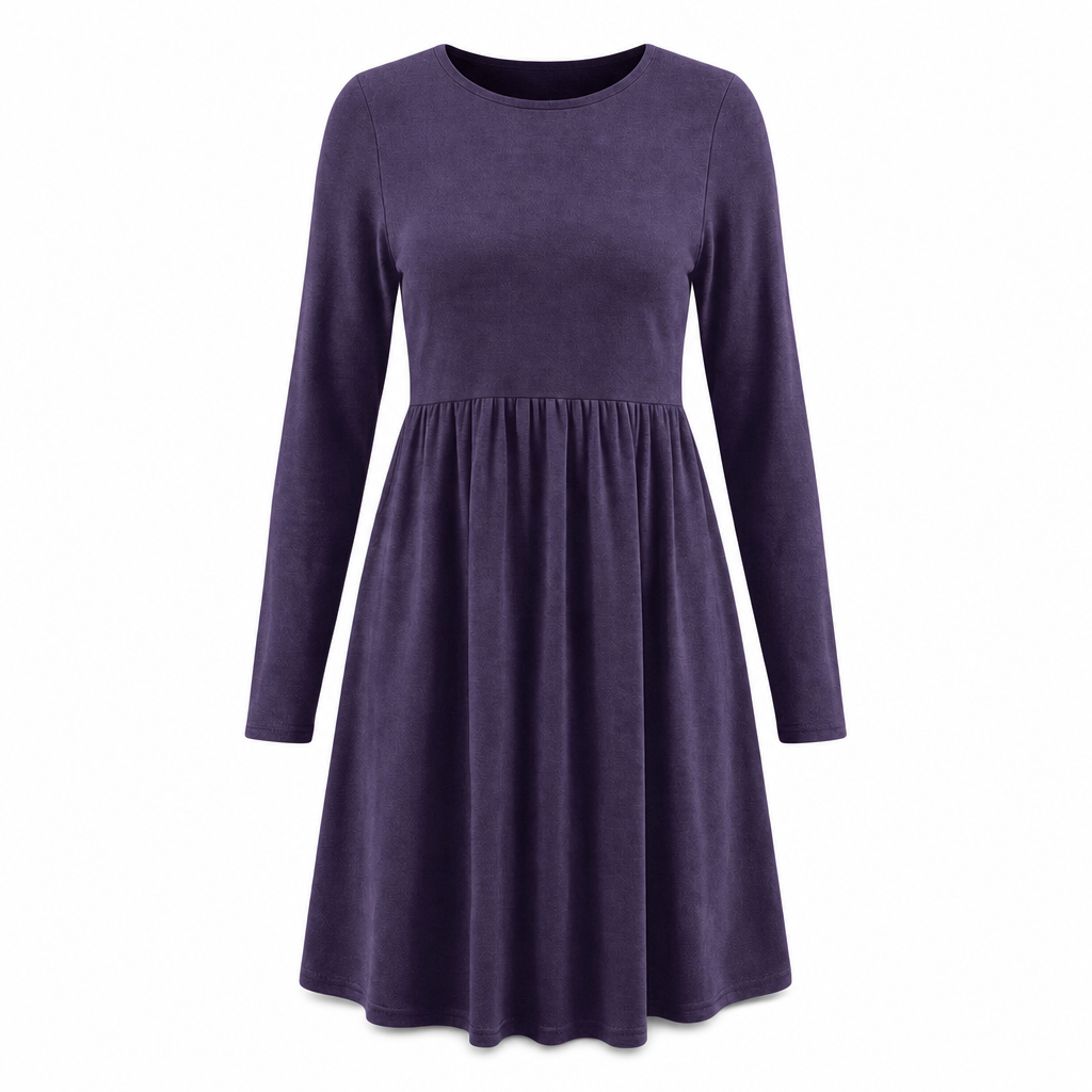 Robe à manches longues, col rond, de couleur unie, de coupe décontractée et ample pour femme