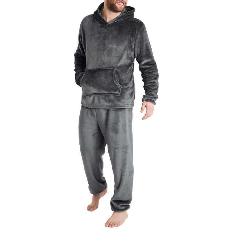 Ensemble 2 pièces : Sweat à capuche en peluche pour homme et pantalon