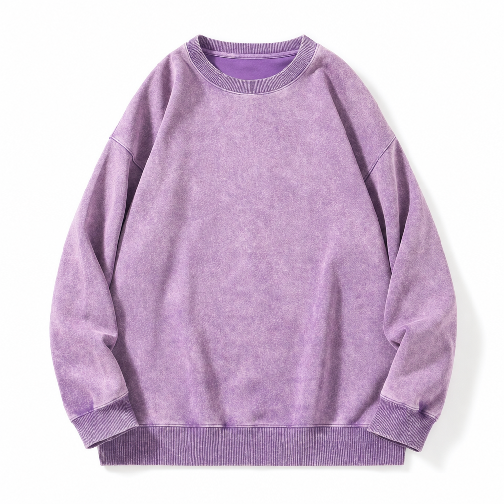 Pull à col rond épais unisexe, style vintage lavé