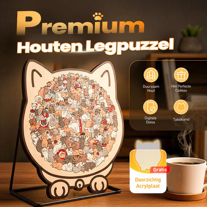 🎁Fajny prezent świąteczny🎅135-elementowa drewniana układanka w kształcie kota w kolorach Morandiego