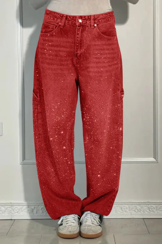 🔥Offre à durée limitée - Jeans à jambe droite ornés de strass