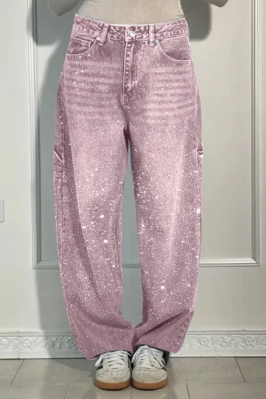 🔥Offre à durée limitée - Jeans à jambe droite ornés de strass