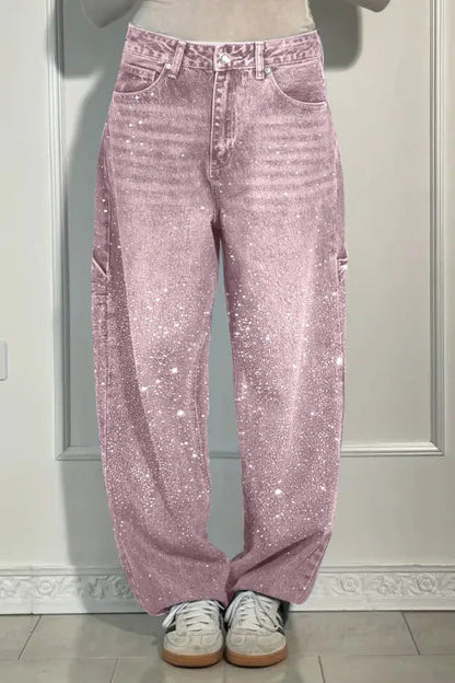 🔥Offre à durée limitée - Jeans à jambe droite ornés de strass