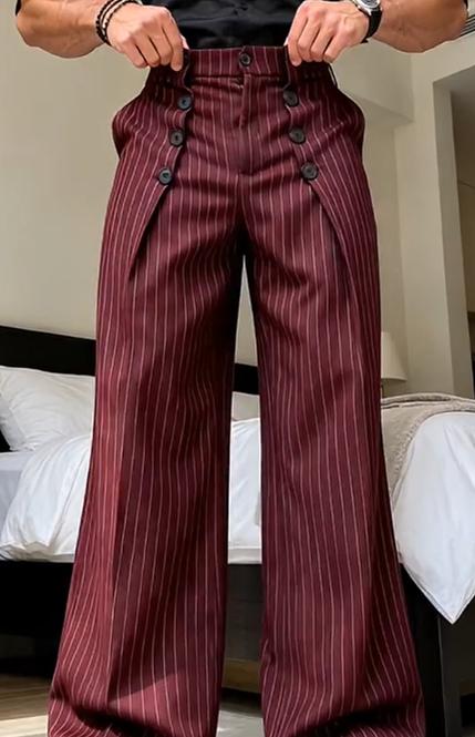 Pantalon drapé élégant à double boutonnage et taille haute pour homme