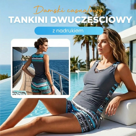 Dwuczęściowy kostium kąpielowy typu tankini dla kobiet z wzorem