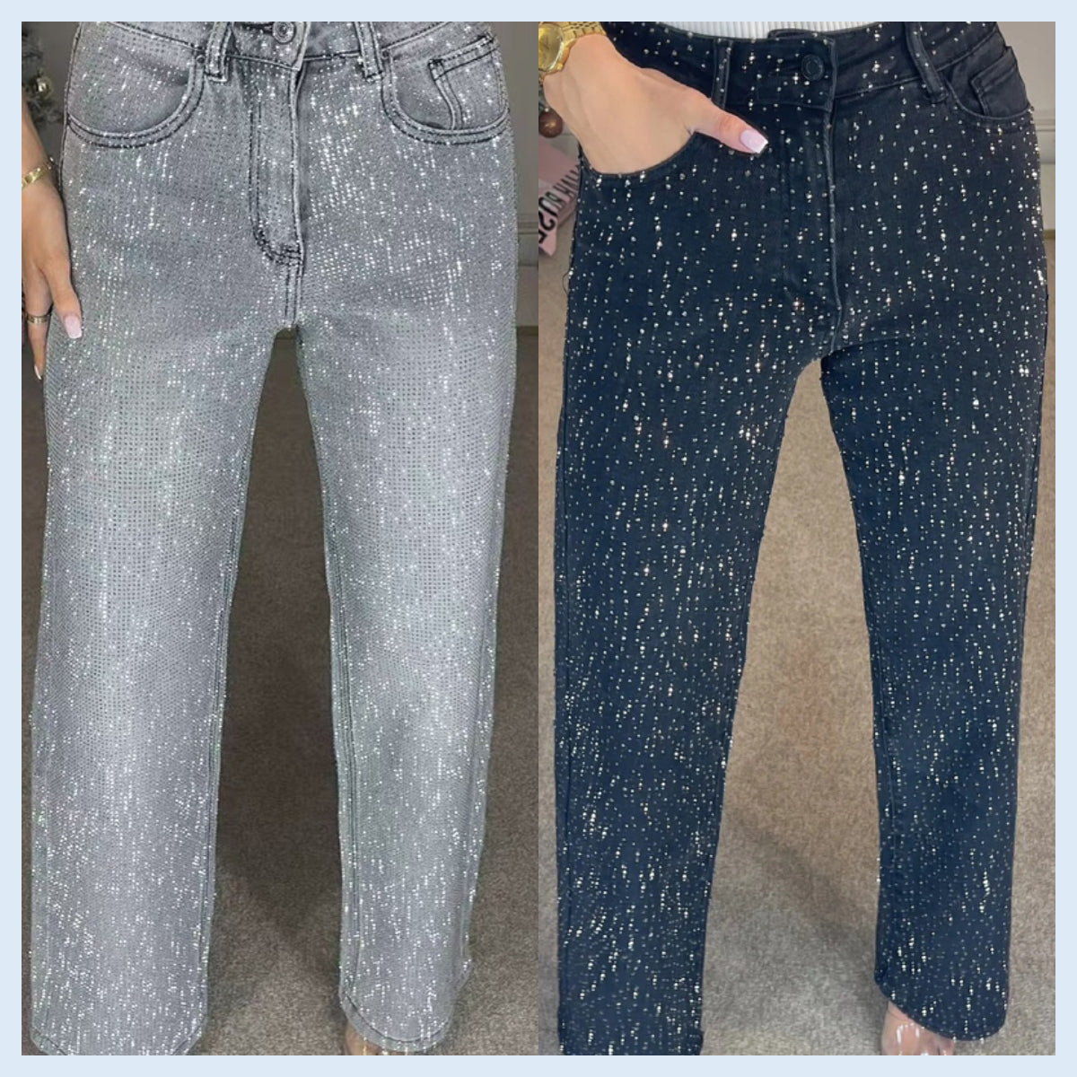 🔥Offre à durée limitée - Jeans à jambe droite ornés de strass