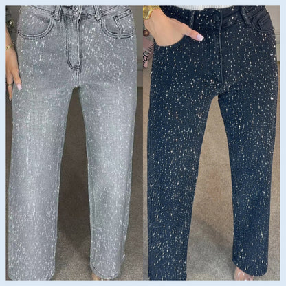 🔥Offre à durée limitée - Jeans à jambe droite ornés de strass
