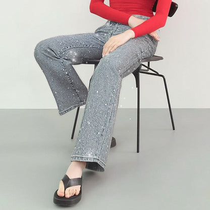 🔥Offre à durée limitée - Jeans à jambe droite ornés de strass