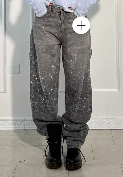 🔥Offre à durée limitée - Jeans à jambe droite ornés de strass