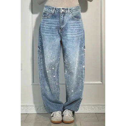 🔥Offre à durée limitée - Jeans à jambe droite ornés de strass