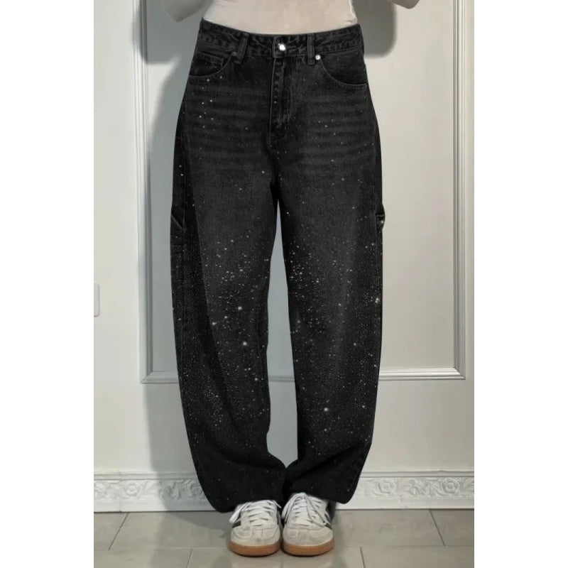🔥Offre à durée limitée - Jeans à jambe droite ornés de strass
