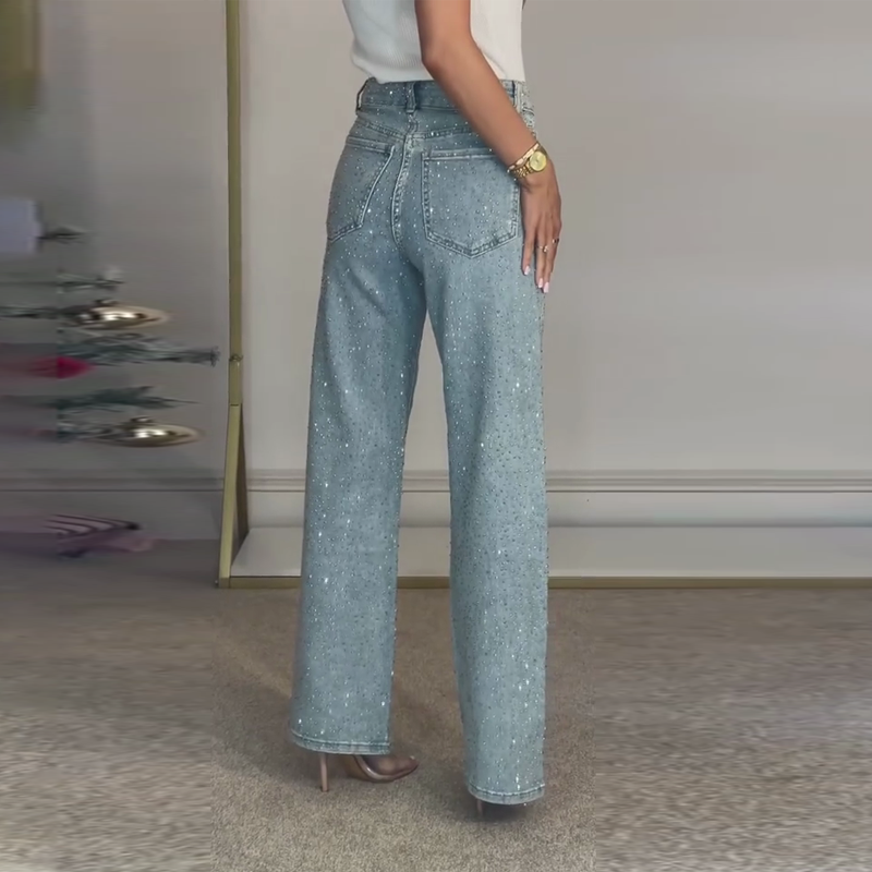 🔥Offre à durée limitée - Jeans à jambe droite ornés de strass