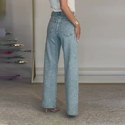 🔥Offre à durée limitée - Jeans à jambe droite ornés de strass