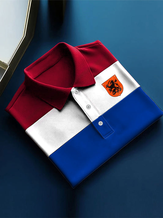 Męska odznaka w stylu vintage z holenderskim lwem z nadrukiem biznesowym Casual bawełniana koszulka polo z krótkim rękawem