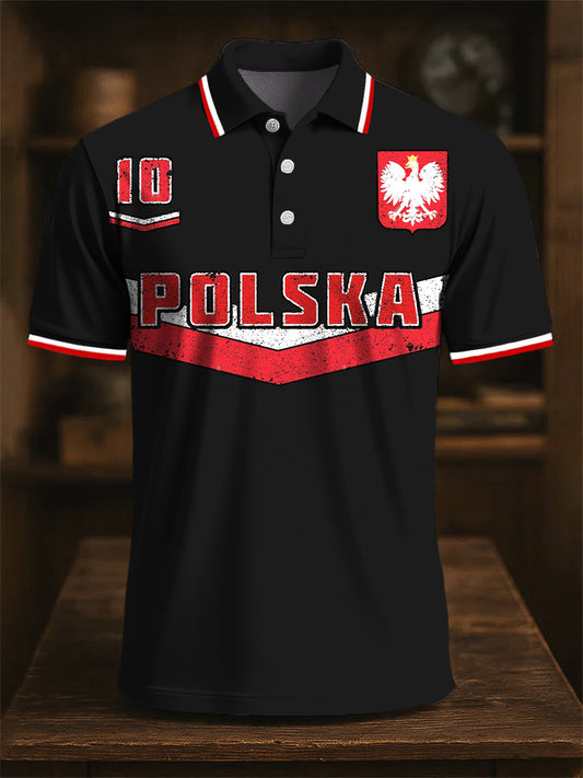 Odznaka piłkarska Retro Polska Flaga Eagle Art Print Casual Koszulka polo