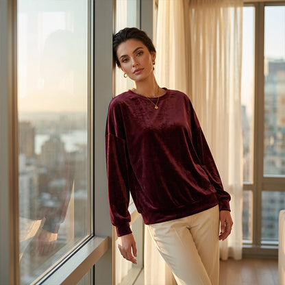 Haut décontracté à manches longues et col rond pour femme - Un essentiel quotidien pour toutes les occasions 🌿