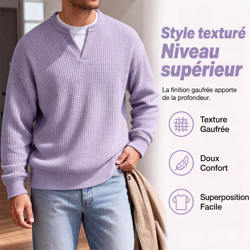 🔥Plus de 42 000 vendus!✨👕T-shirt en nid d'abeille confort superposé🎁