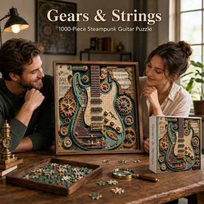 Kreatywne puzzle 3D z gitarą w stylu steampunk