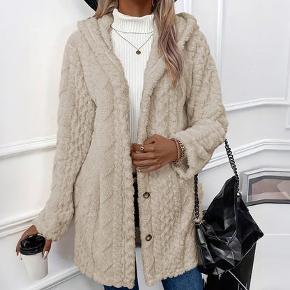 ✨ Veste à capuche boutonnée pour femme, motif texturé : facile à porter au quotidien 🧥