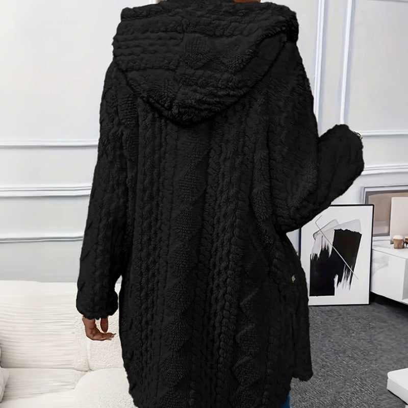 ✨ Veste à capuche boutonnée pour femme, motif texturé : facile à porter au quotidien 🧥