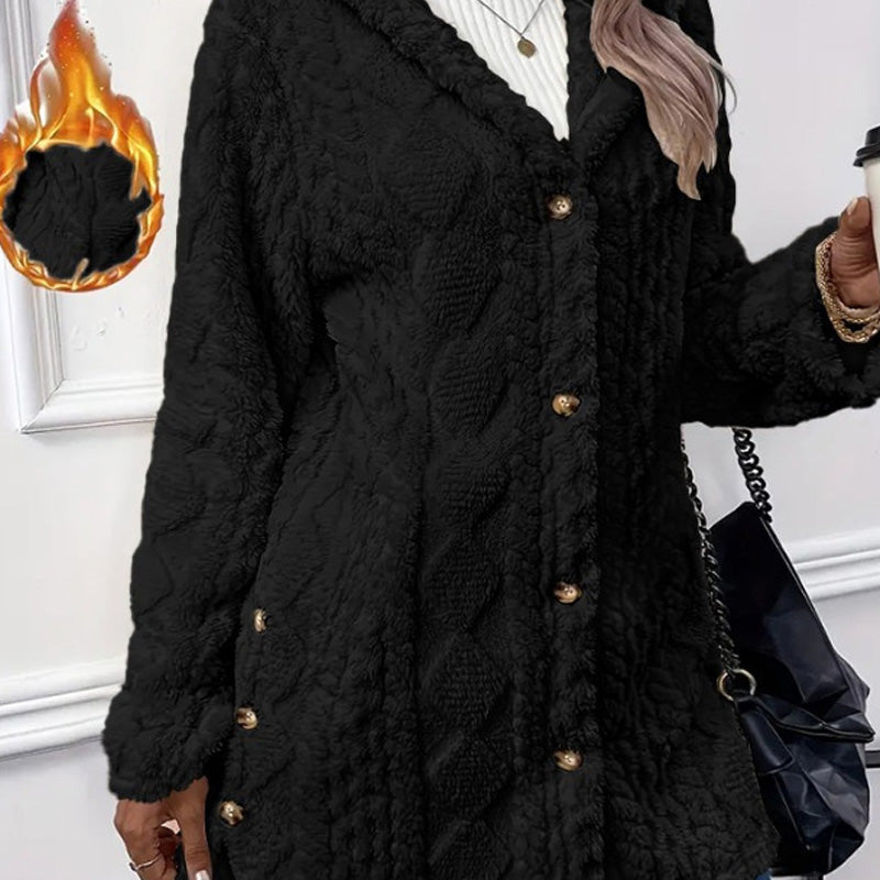 ✨ Veste à capuche boutonnée pour femme, motif texturé : facile à porter au quotidien 🧥