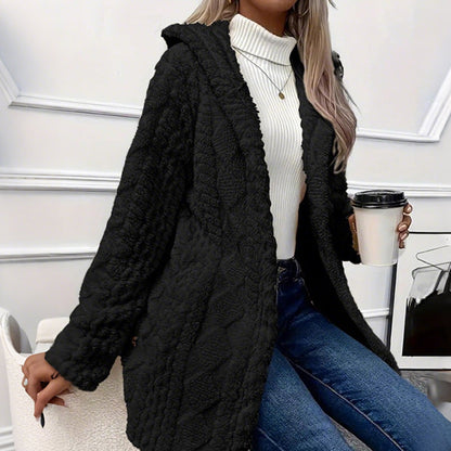 ✨ Veste à capuche boutonnée pour femme, motif texturé : facile à porter au quotidien 🧥