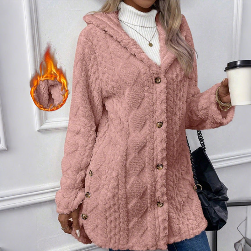 ✨ Veste à capuche boutonnée pour femme, motif texturé : facile à porter au quotidien 🧥
