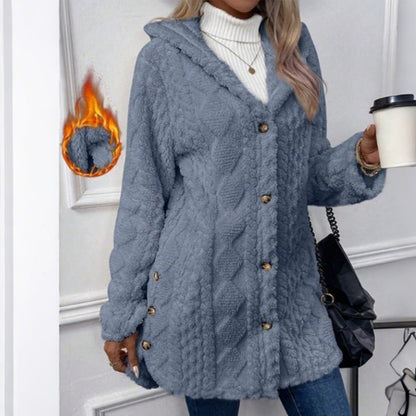 ✨ Veste à capuche boutonnée pour femme, motif texturé : facile à porter au quotidien 🧥