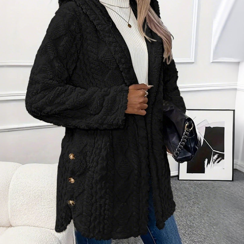 ✨ Veste à capuche boutonnée pour femme, motif texturé : facile à porter au quotidien 🧥