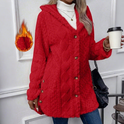 ✨ Veste à capuche boutonnée pour femme, motif texturé : facile à porter au quotidien 🧥