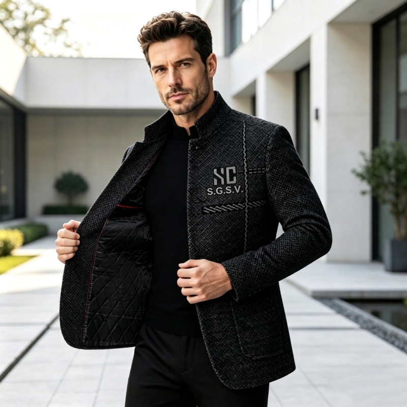 Blazer ajusté pour homme à col Mao