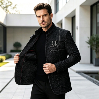 Blazer ajusté pour homme à col Mao