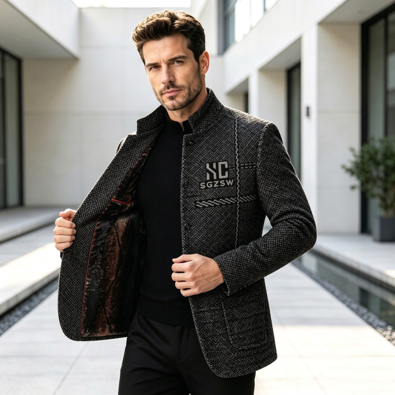 Blazer ajusté pour homme à col Mao