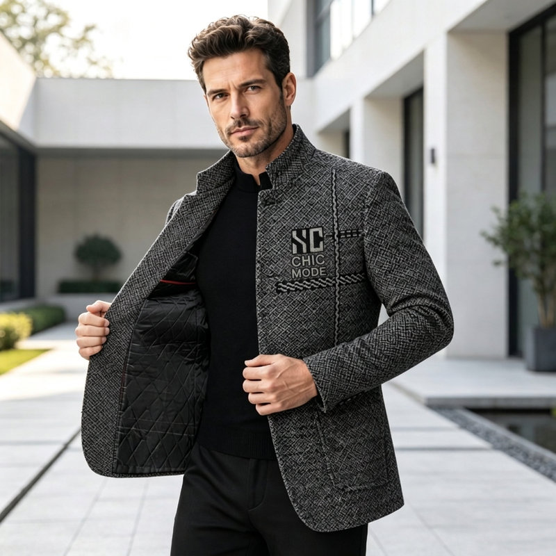 Blazer ajusté pour homme à col Mao