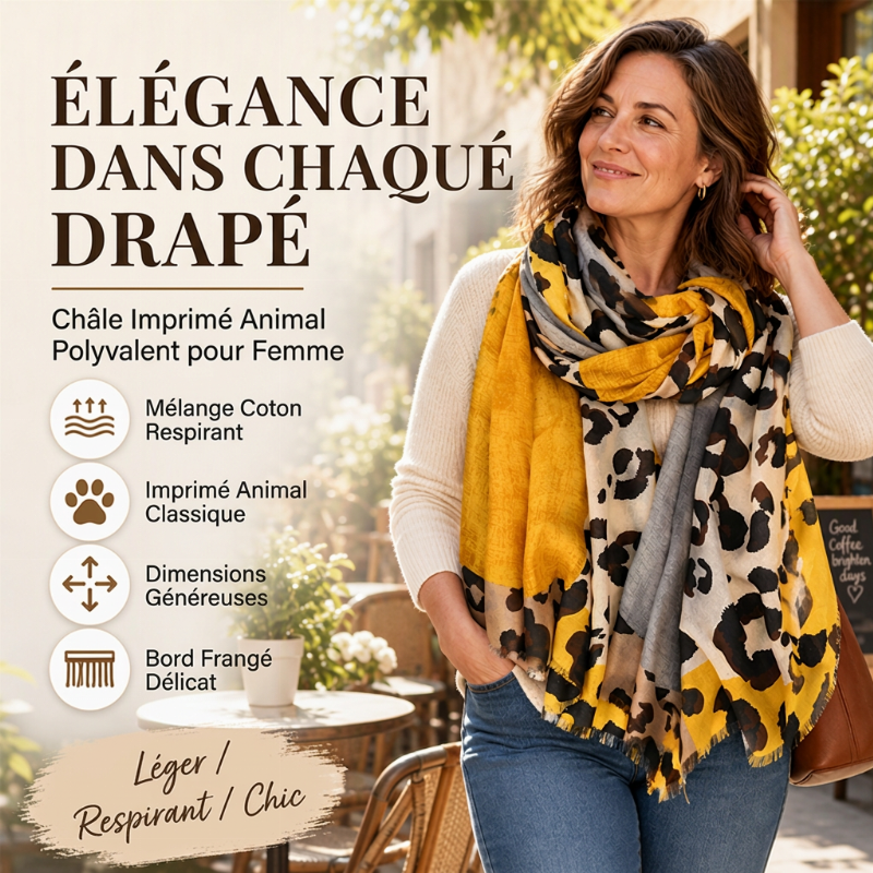 🧣 Écharpe-châle polyvalente et légère à imprimé léopard 🐆✨ – 50 % de réduction | Garantie « satisfait ou remboursé » de 30 jours