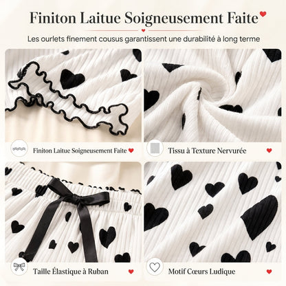 🔥 50% de réduction 🔥Ensemble de pyjama côtelé 2 pièces pour femme, débardeur à imprimé cœur et pantalon long, tenue de détente