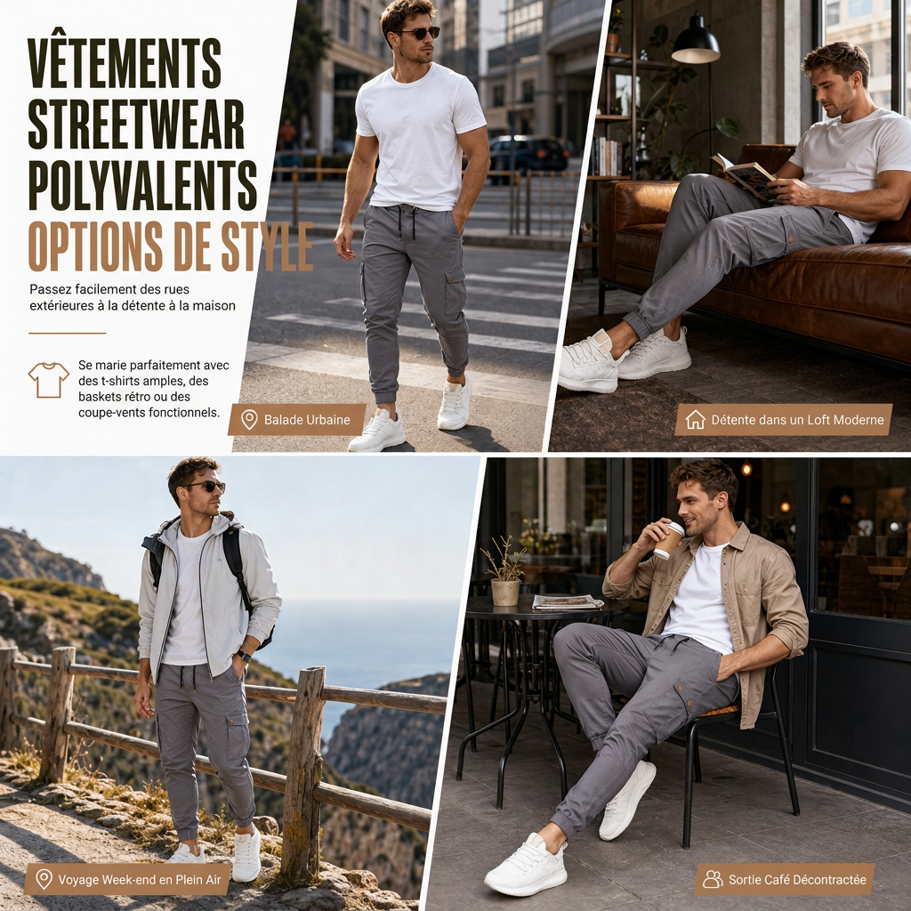 🎁Soldes ! Prix cassés🌍Pantalon Jogger Cargo Unisexe Couleur Unie Décontracté