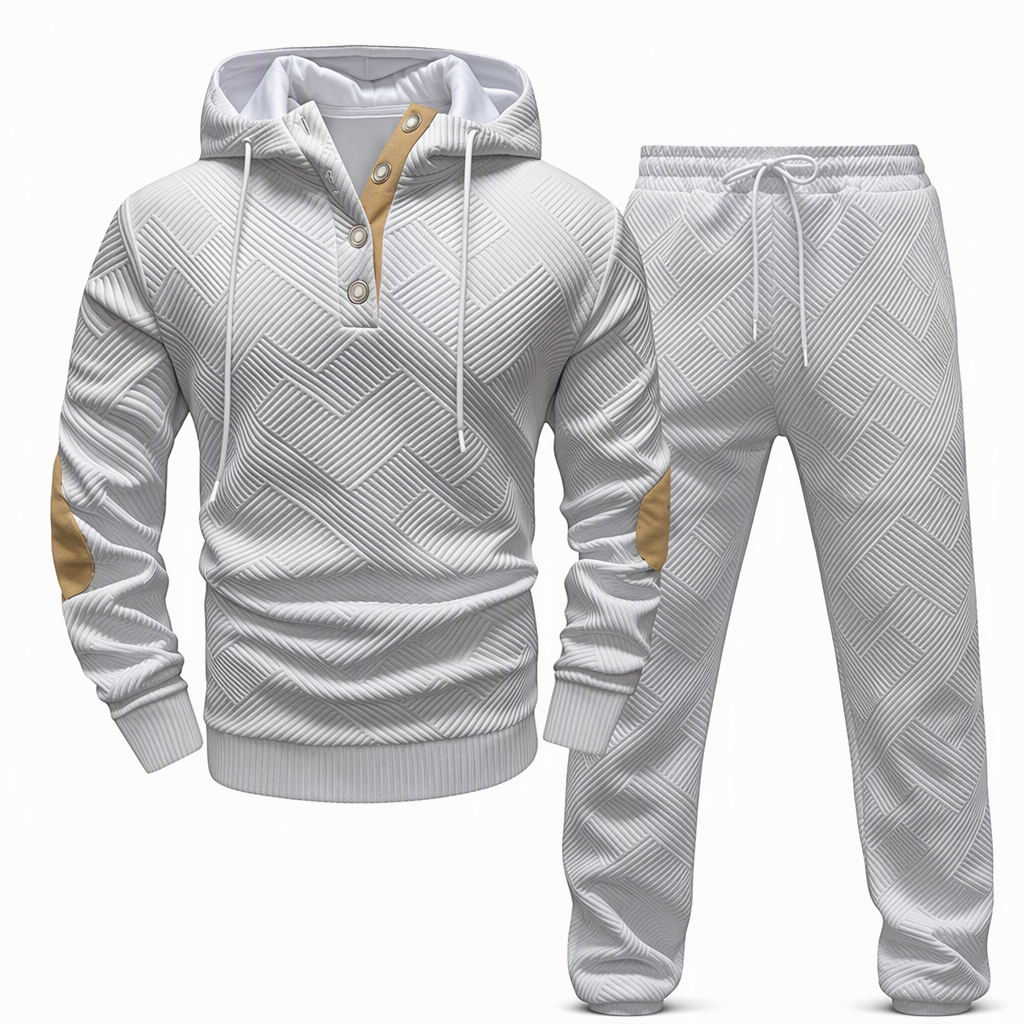 Ensemble de survêtement 2 pièces en jacquard pour homme, sweat à capuche et pantalon de survêtement décontractés pour automne-hiver