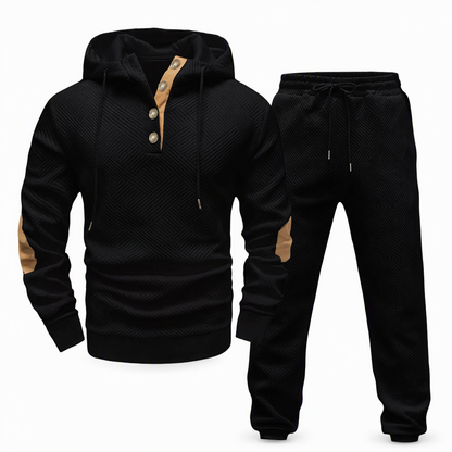 Ensemble de survêtement 2 pièces en jacquard pour homme, sweat à capuche et pantalon de survêtement décontractés pour automne-hiver