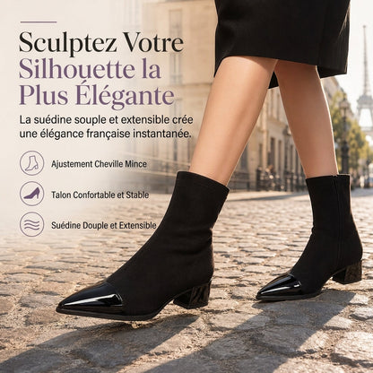 Bottines à bout pointu de style français pour femme, coupe ajustée, bottines courtes élégantes pour le printemps et l'automne