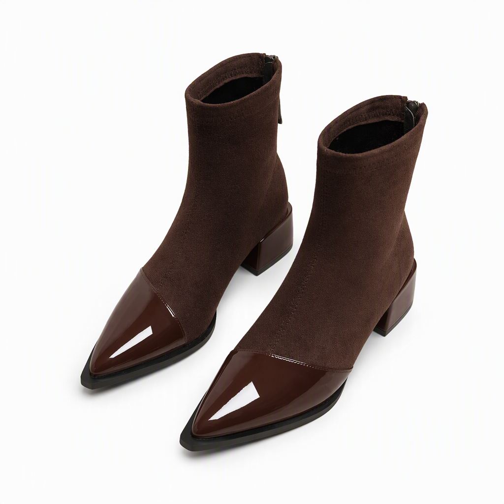 Bottines à bout pointu de style français pour femme, coupe ajustée, bottines courtes élégantes pour le printemps et l'automne