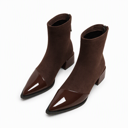 Bottines à bout pointu de style français pour femme, coupe ajustée, bottines courtes élégantes pour le printemps et l'automne