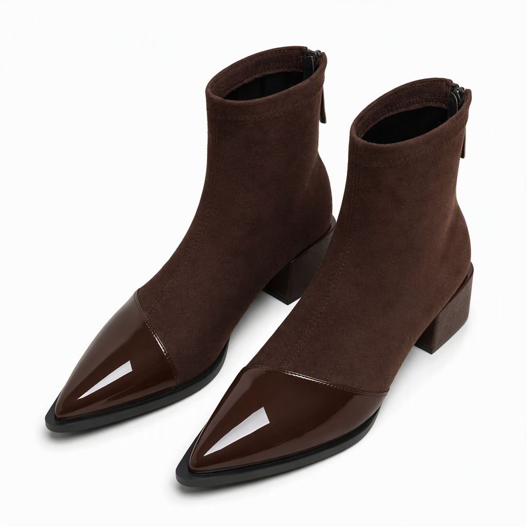 Bottines à bout pointu de style français pour femme, coupe ajustée, bottines courtes élégantes pour le printemps et l'automne