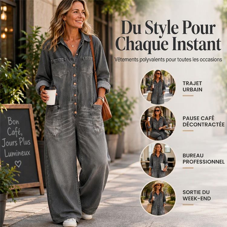 Combinaison en jean vintage à col pour femmes