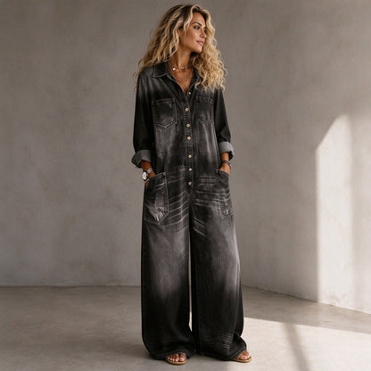 Combinaison en jean vintage à col pour femmes