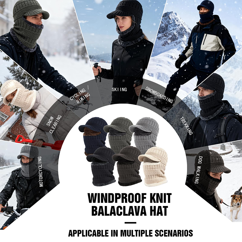 ❄️🧣 Bonnet-cagoule d’hiver 3 en 1 avec visière | Cache-visage et tour de cou chaud ✨