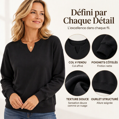 Sweat-shirt décontracté à col V fendu pour femme