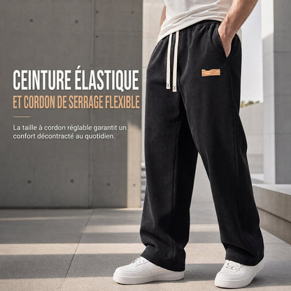 Pantalon décontracté en velours côtelé léger pour homme, coupe ample et jambe droite