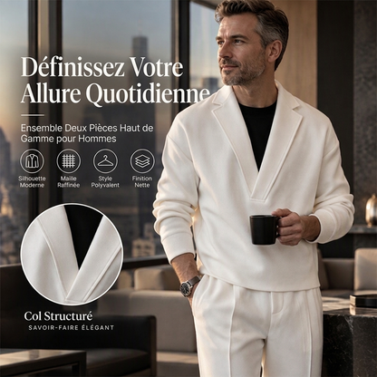 Ensemble survêtement à col tailleur et pantalon en sergé pour homme