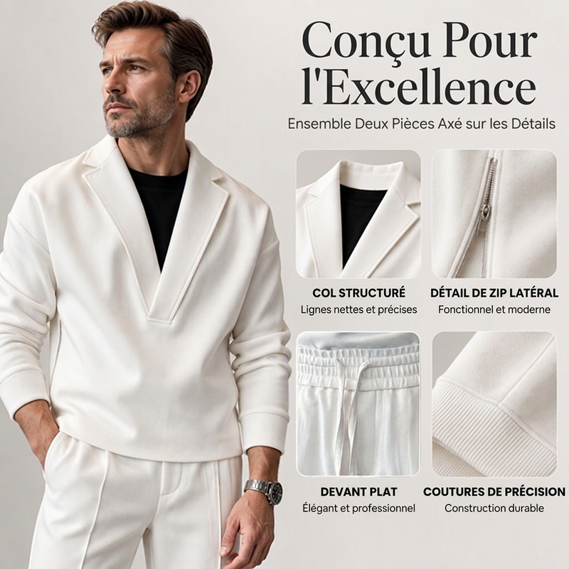 Ensemble survêtement à col tailleur et pantalon en sergé pour homme